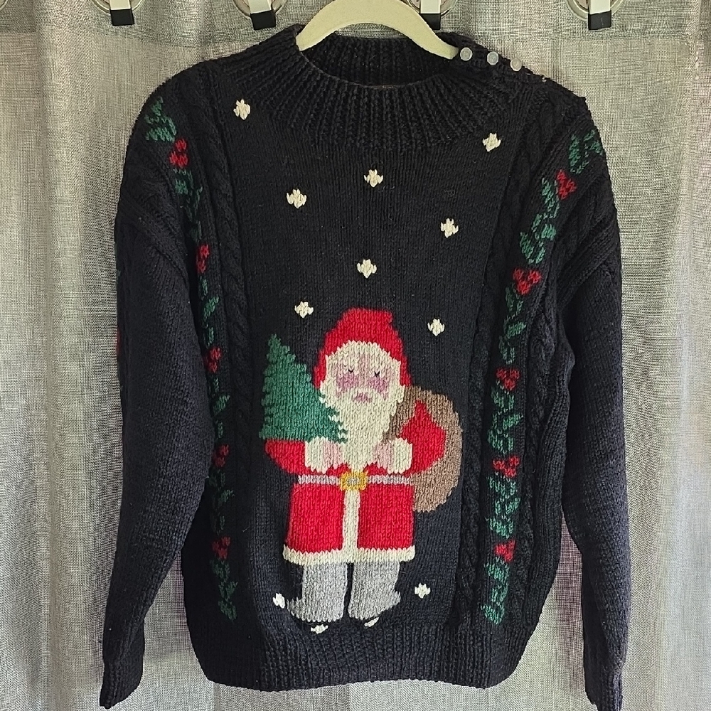 Festive Black Santa Sweater with Holiday Design